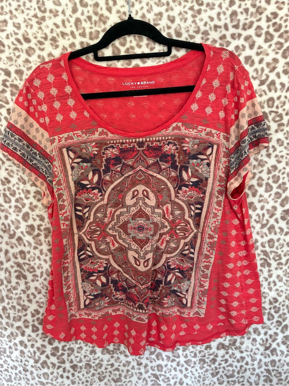 Lucky Brand Boho  Medallion Print Top Size XL